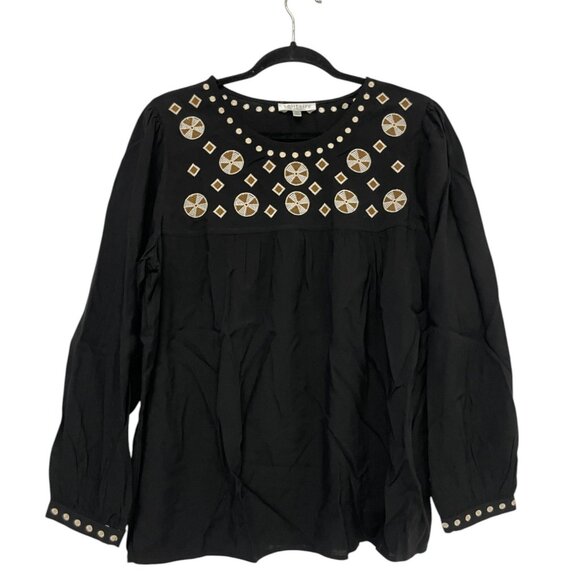 Solitaire By Ravikhosla Women's Black Embroidered Scoop Neck Blouse Size M - Picture 1 of 8